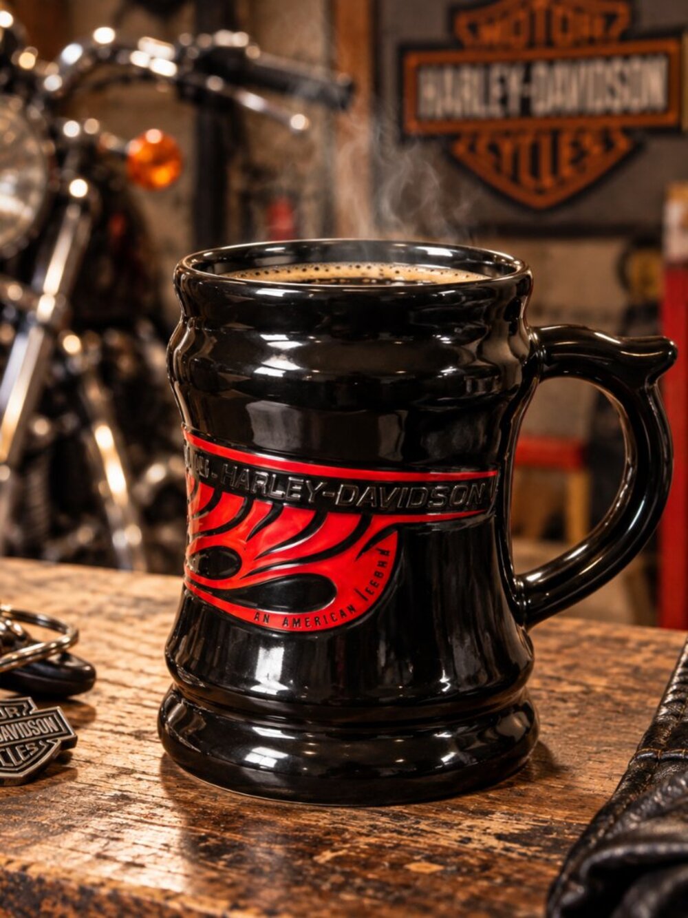 Harley Davidson Mug Red Flame An American Legend 14oz Ceramic Vintage Biker